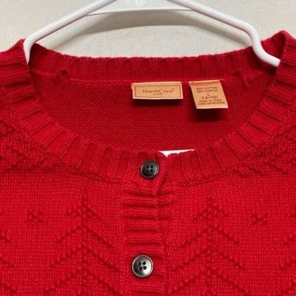 Vintage Northcrest Classic Cardigan Sweater Women's Large 14-16 Red Holiday GUC - Picture 7 of 10